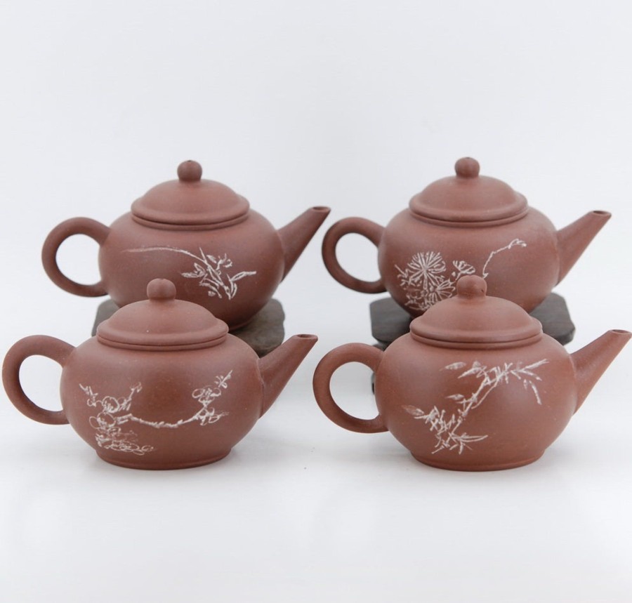 Teaware The Chinese Tea Shop | Yixing 1980'S #12 Zini Flower And Poem Series Set Of 4 Yixing Teapots - Mei Lan Zhu Qu (Plum, Orchid, Bamboo, Chrysanthemum)