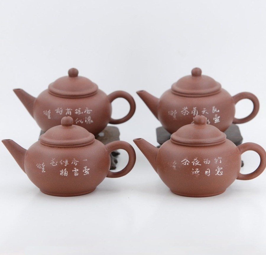 Teaware The Chinese Tea Shop | Yixing 1980'S #12 Zini Flower And Poem Series Set Of 4 Yixing Teapots - Mei Lan Zhu Qu (Plum, Orchid, Bamboo, Chrysanthemum)