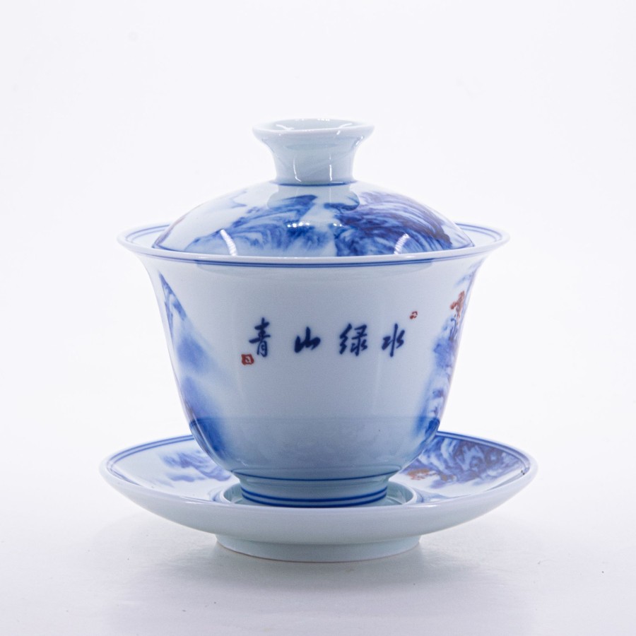 Teaware The Chinese Tea Shop | Blue And White Underglaze Red Porcelain Landscape Design Gaiwan