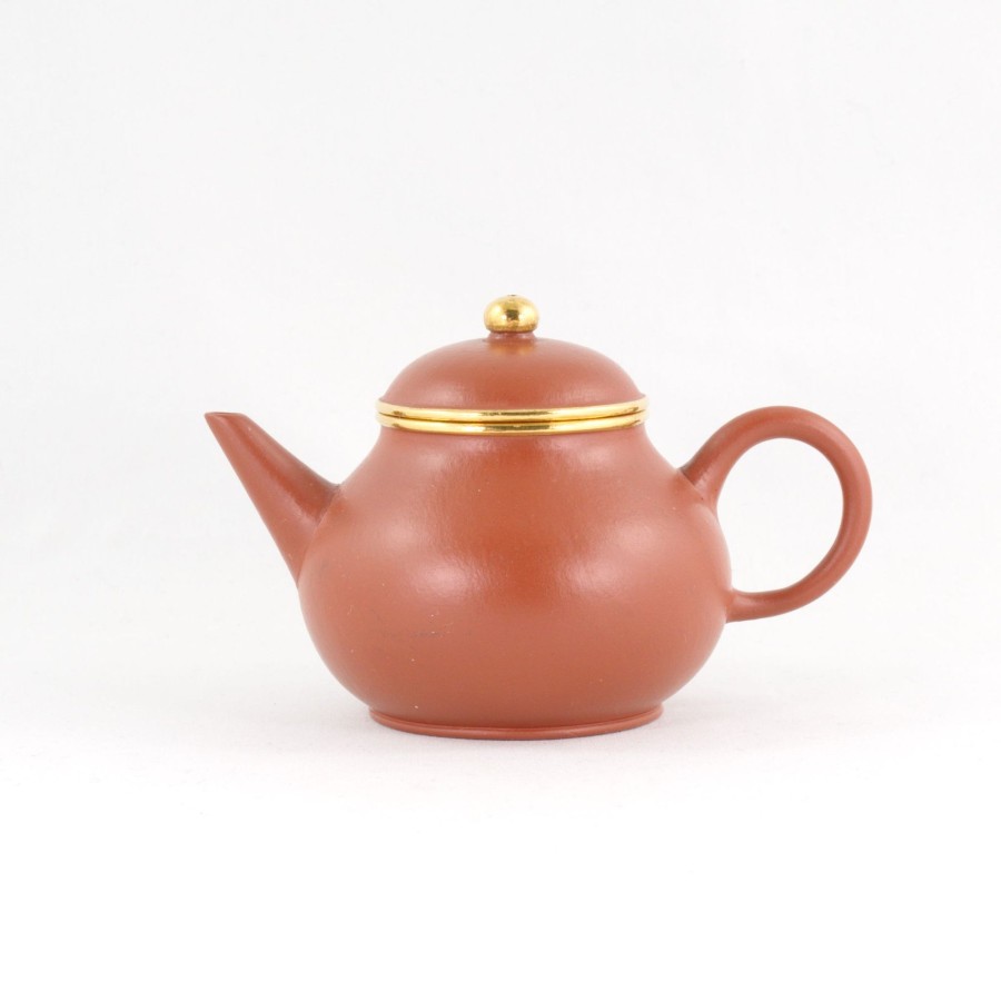 Teaware The Chinese Tea Shop | Yixing Small Zhuni Antique Style Gold Mounted Small Pear Shape Chinese Teapot