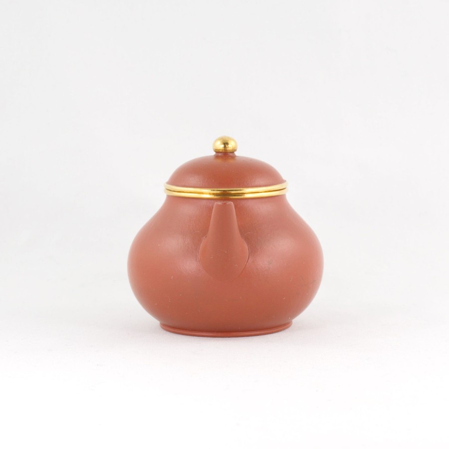 Teaware The Chinese Tea Shop | Yixing Small Zhuni Antique Style Gold Mounted Small Pear Shape Chinese Teapot