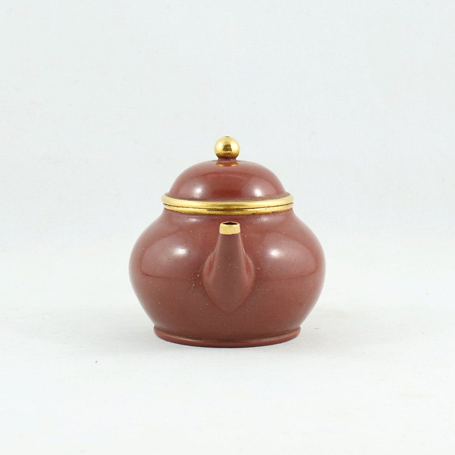 Teaware The Chinese Tea Shop | Yixing Gold Mounted Shuimo Polished Pear Shape Chinese Teapot