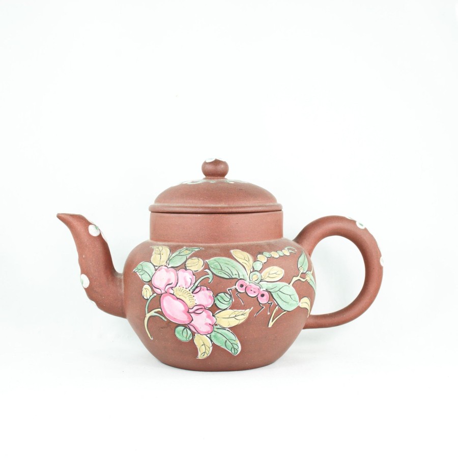 Teaware The Chinese Tea Shop | Antique Yixing Glazed Butterfly And Flower Design Chinese Teapot