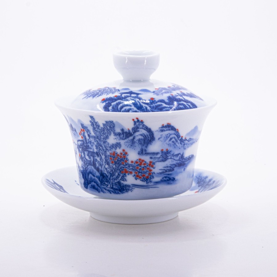 Teaware The Chinese Tea Shop | Blue And White Underglaze Red Porcelain Landscape Design Gaiwan #11