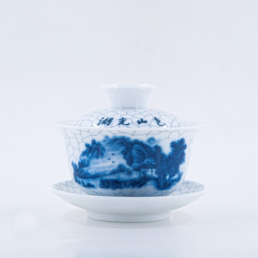 Teaware The Chinese Tea Shop | Porcelain Blue And White Crackle Landscape Of Lakes And Mountains Gaiwan