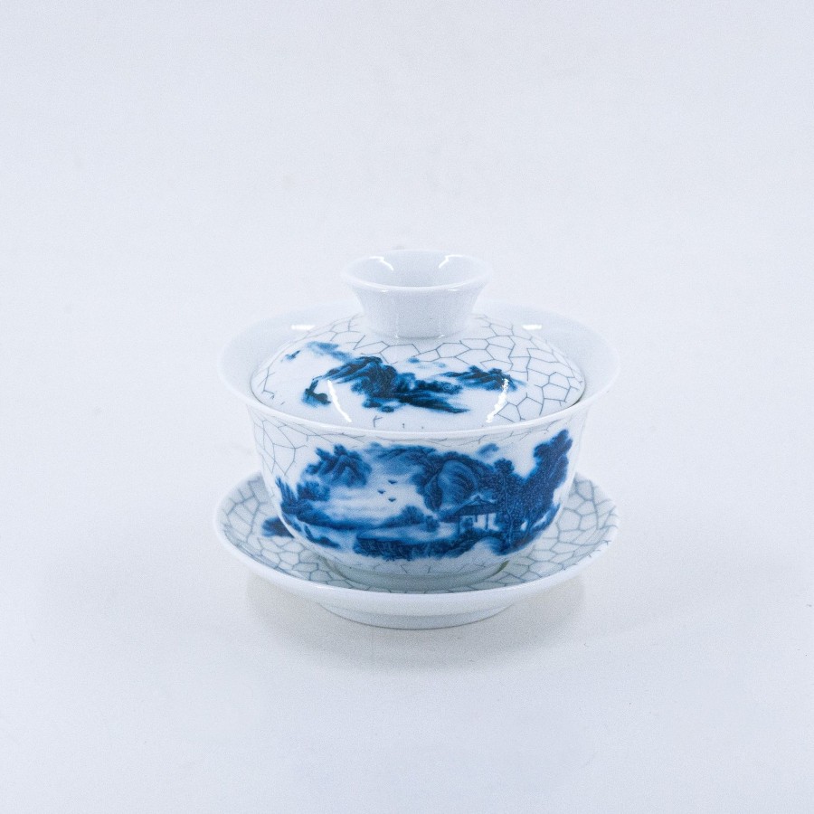 Teaware The Chinese Tea Shop | Porcelain Blue And White Crackle Landscape Of Lakes And Mountains Gaiwan