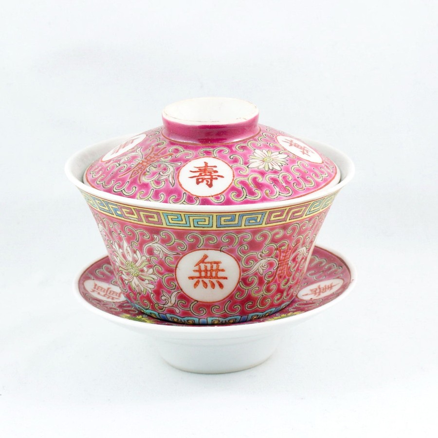 Teaware The Chinese Tea Shop | Vintage Red Porcelain Hand-Painted Longevity Gaiwan