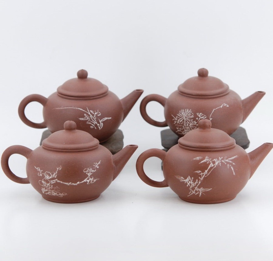 Teaware The Chinese Tea Shop | Yixing 1980'S #6 Zini Flower And Poem Series Set Of 4 Yixing Teapots - Mei Lan Zhu Qu (Plum, Orchid, Bamboo, Chrysanthemum)