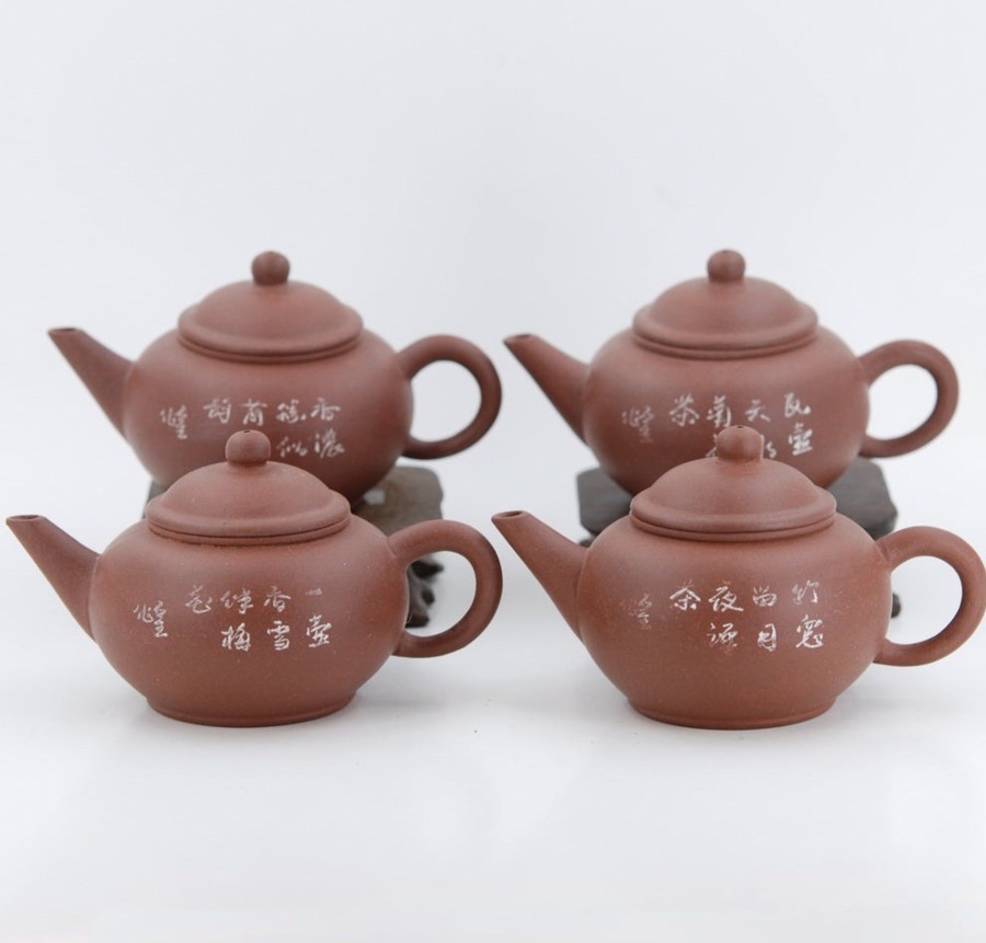 Teaware The Chinese Tea Shop | Yixing 1980'S #6 Zini Flower And Poem Series Set Of 4 Yixing Teapots - Mei Lan Zhu Qu (Plum, Orchid, Bamboo, Chrysanthemum)