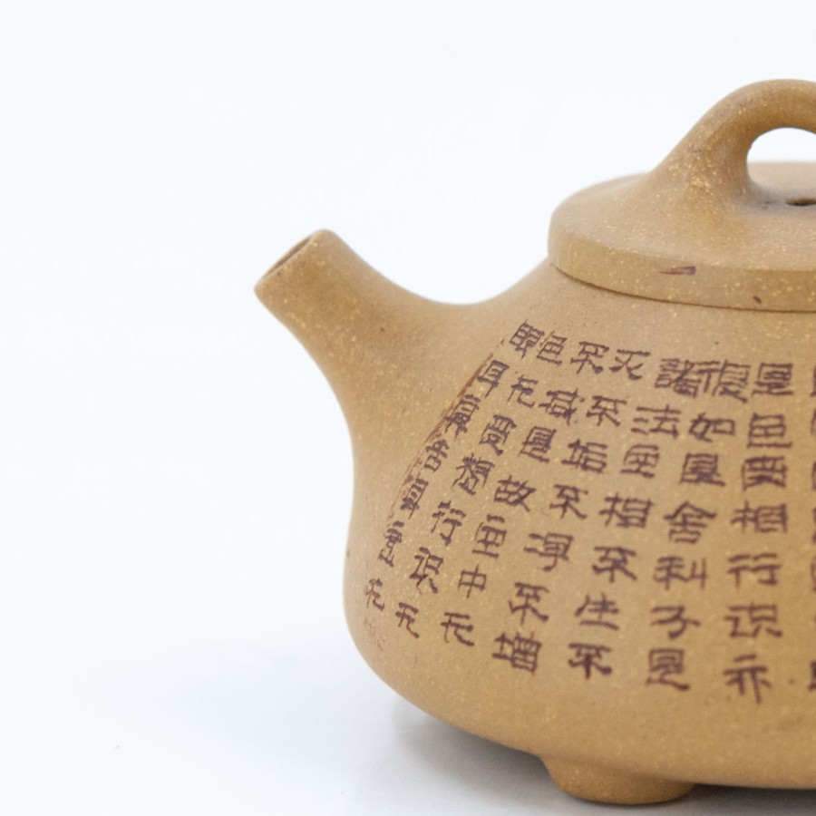 Teaware The Chinese Tea Shop | Yixing Duan Ni Three Knobs Shi Piao Shape Chinese Teapot With Buddhist Heart Sutra