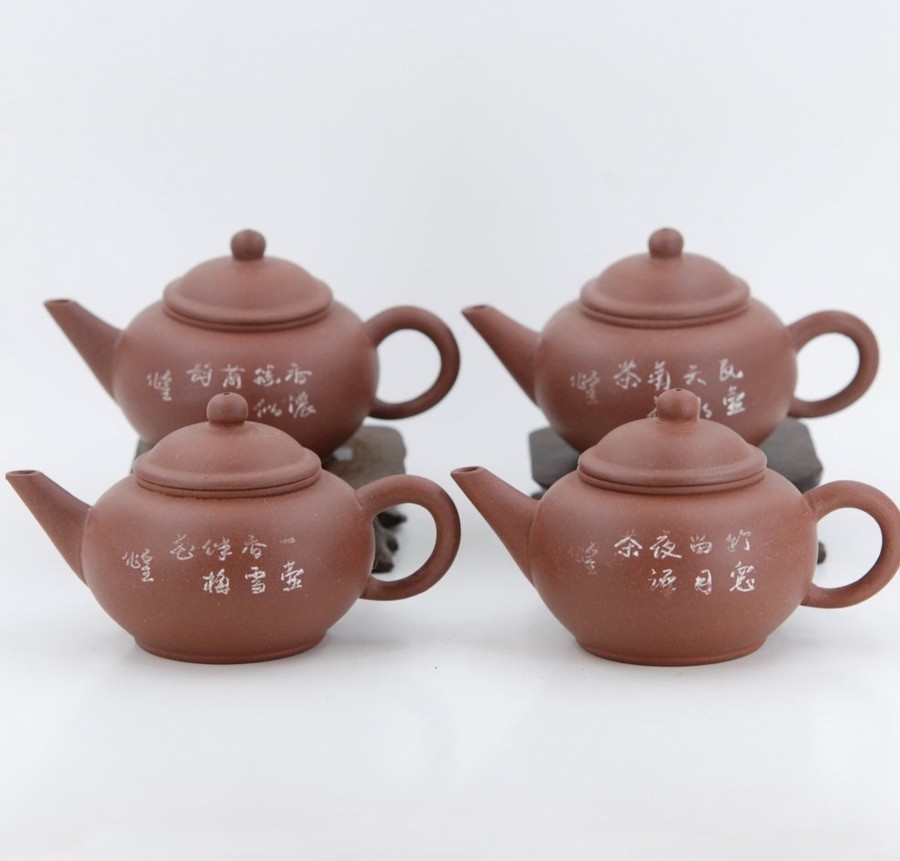 Teaware The Chinese Tea Shop | Yixing 1980'S #10 Zini Flower And Poem Series Set Of 4 Yixing Teapots - Mei Lan Zhu Qu (Plum, Orchid, Bamboo, Chrysanthemum)