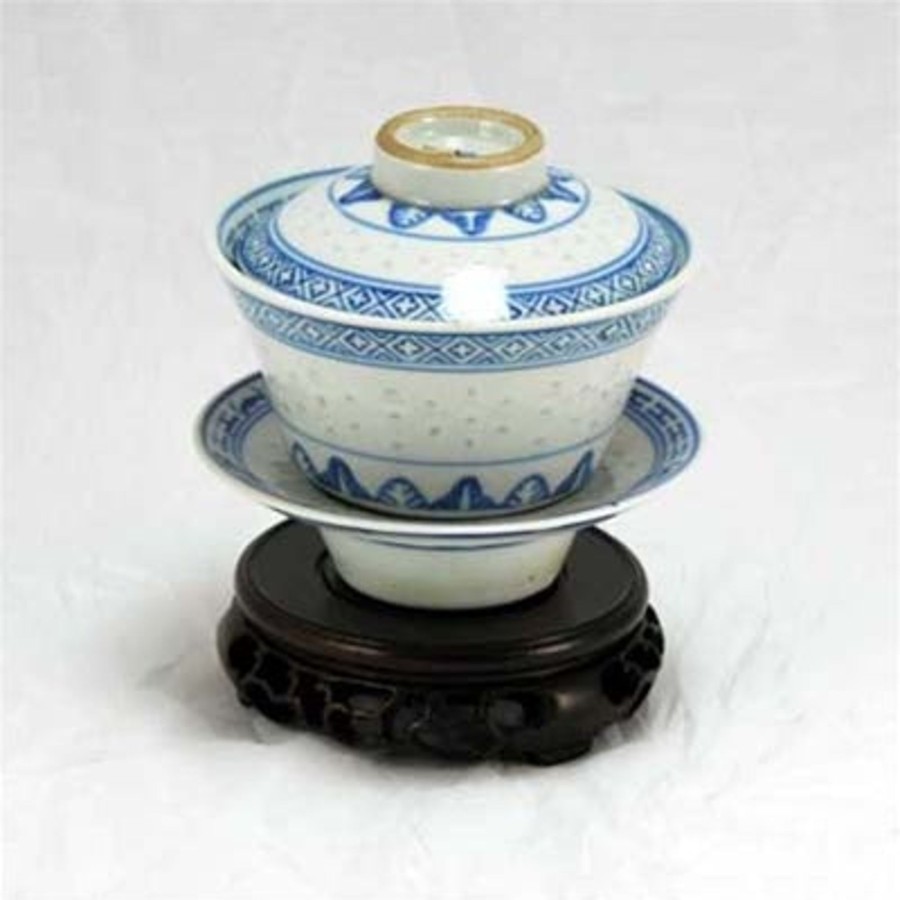 Teaware The Chinese Tea Shop | 1970S Blue And White Porcelain "Rice Grain Pattern" Hand-Painted Gaiwan