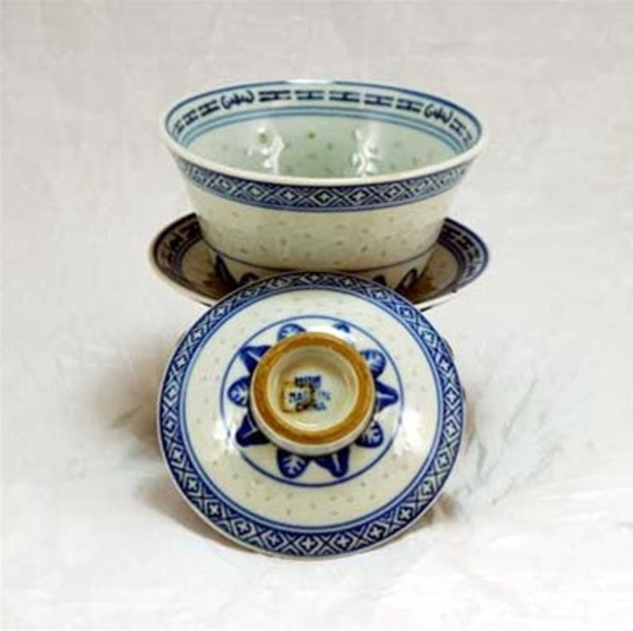 Teaware The Chinese Tea Shop | 1970S Blue And White Porcelain "Rice Grain Pattern" Hand-Painted Gaiwan