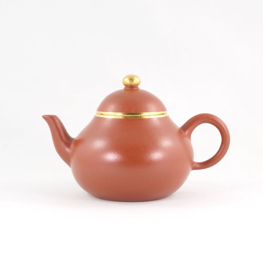 Teaware The Chinese Tea Shop | Yixing Zhuni Antique Style Gold Mounted Pear Shape Chinese Teapot