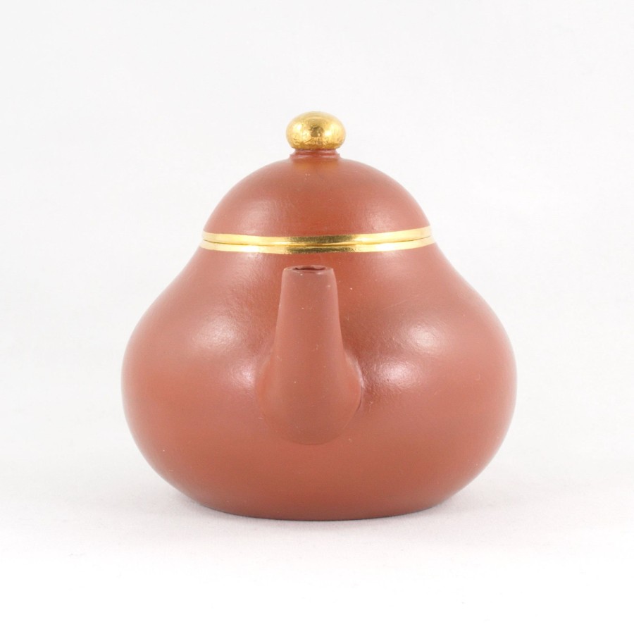 Teaware The Chinese Tea Shop | Yixing Zhuni Antique Style Gold Mounted Pear Shape Chinese Teapot