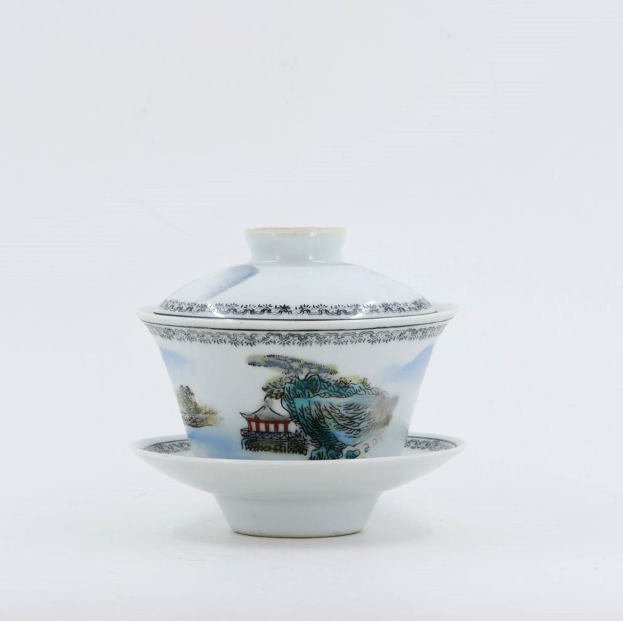 Teaware The Chinese Tea Shop | 1970S Famille-Rose Porcelain Hand-Painted Landscape Design Gaiwan